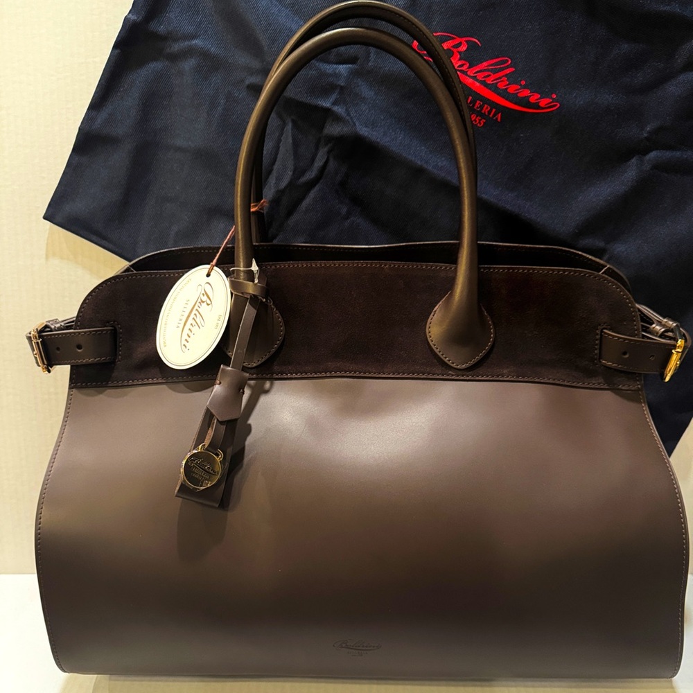 ** SOLD** NWT BOLDRINI SELLERIA GENUINE LEATHER AND SUEDE BAG IN Dk BROWN.